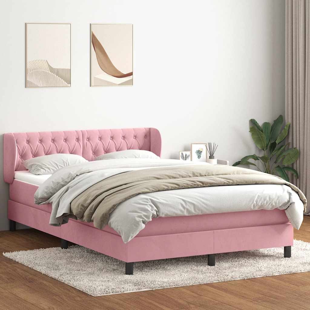 Sommier à lattes de lit avec matelas rose 140x220 cm velours - XIOS
