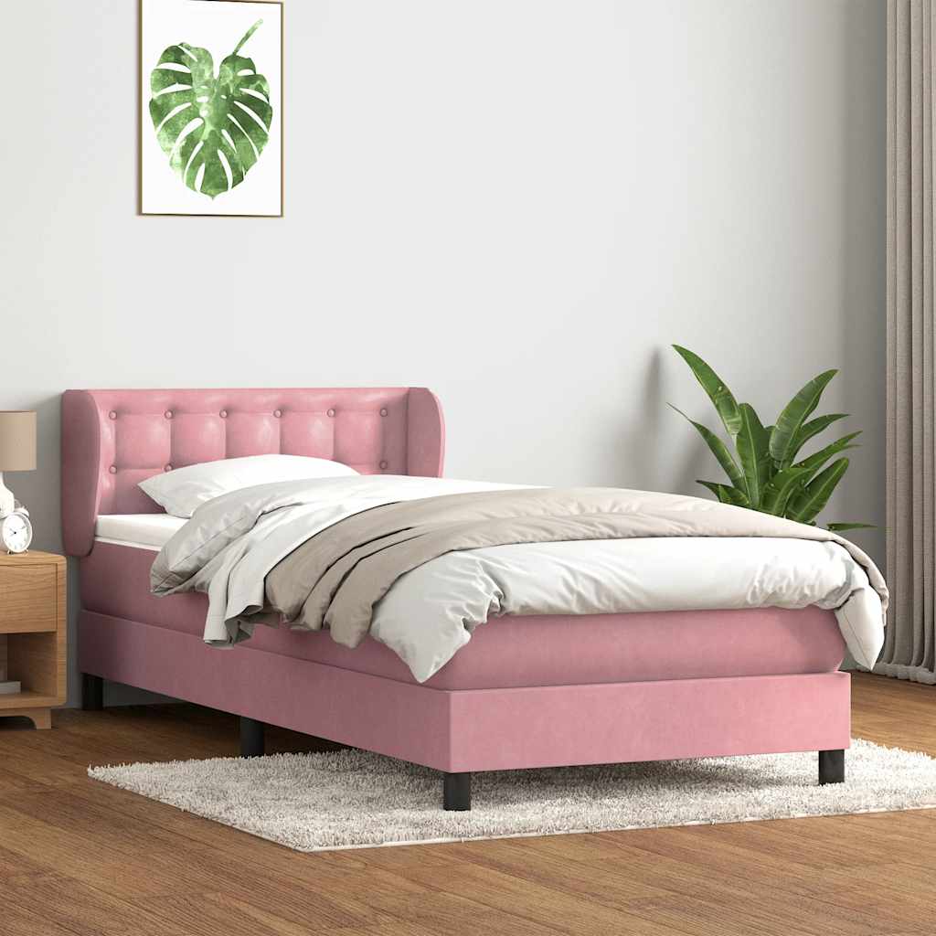 Sommier à lattes de lit avec matelas rose 90x220 cm velours - XIOS
