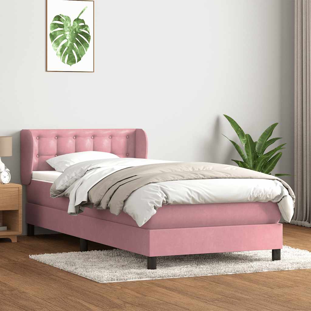 Sommier à lattes de lit avec matelas rose 100x220 cm velours - XIOS