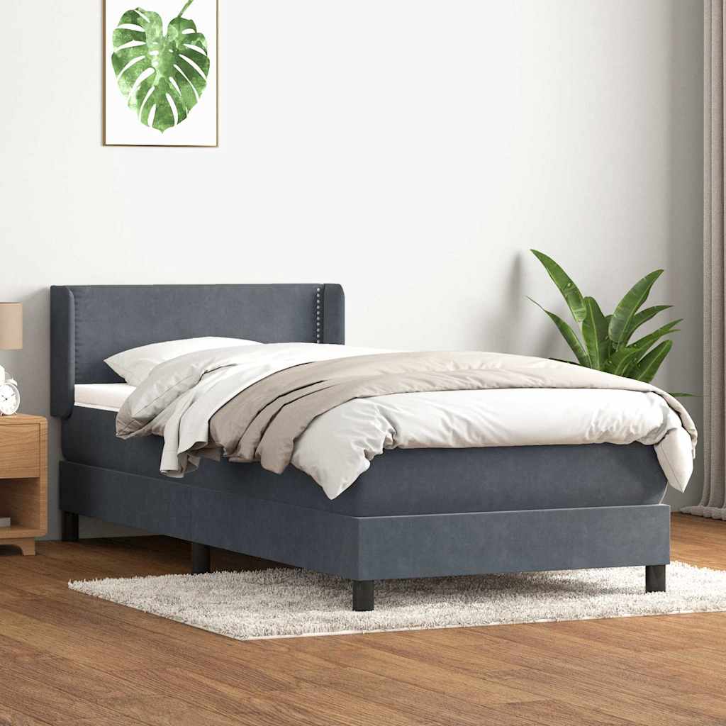 Sommier à lattes de lit et matelas gris foncé 100x210cm velours - XIOS