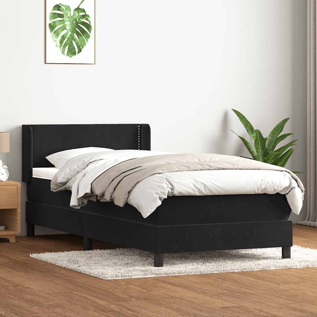 Sommier à lattes de lit avec matelas noir 100x220 cm velours - XIOS