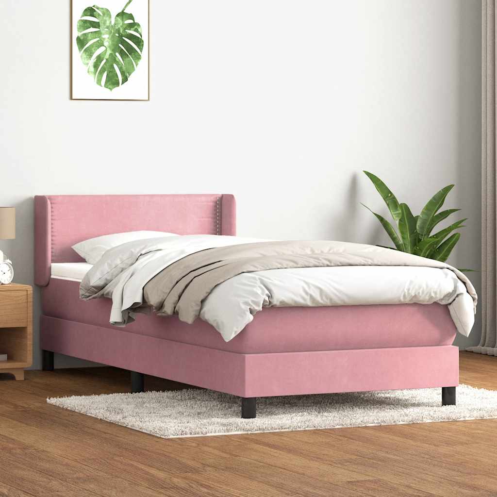 Sommier à lattes de lit avec matelas rose 100x220 cm velours - XIOS