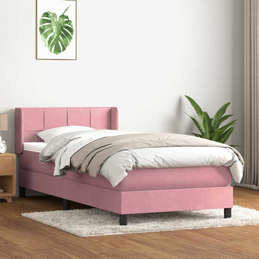 Sommier à lattes de lit avec matelas rose 100x220 cm velours - XIOS
