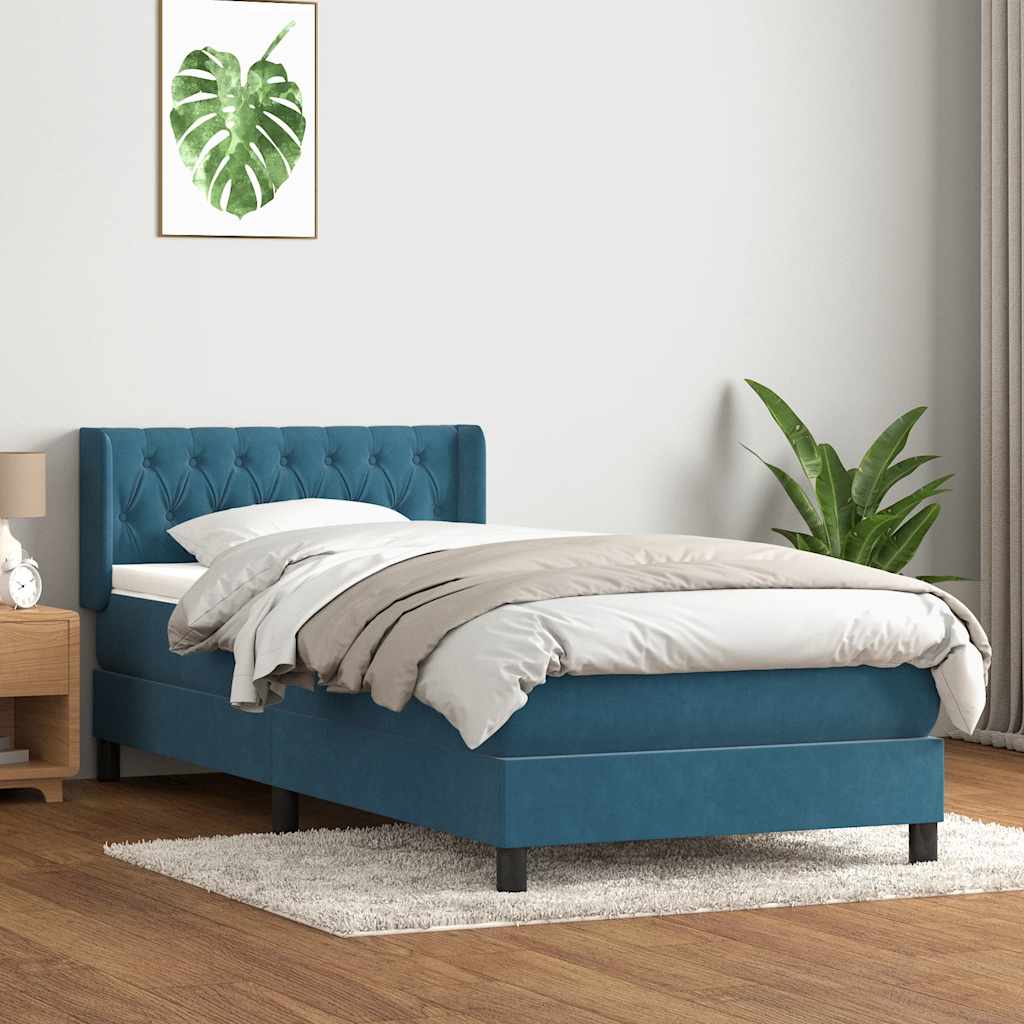 Sommier à lattes de lit et matelas bleu foncé 90x210 cm velours - XIOS