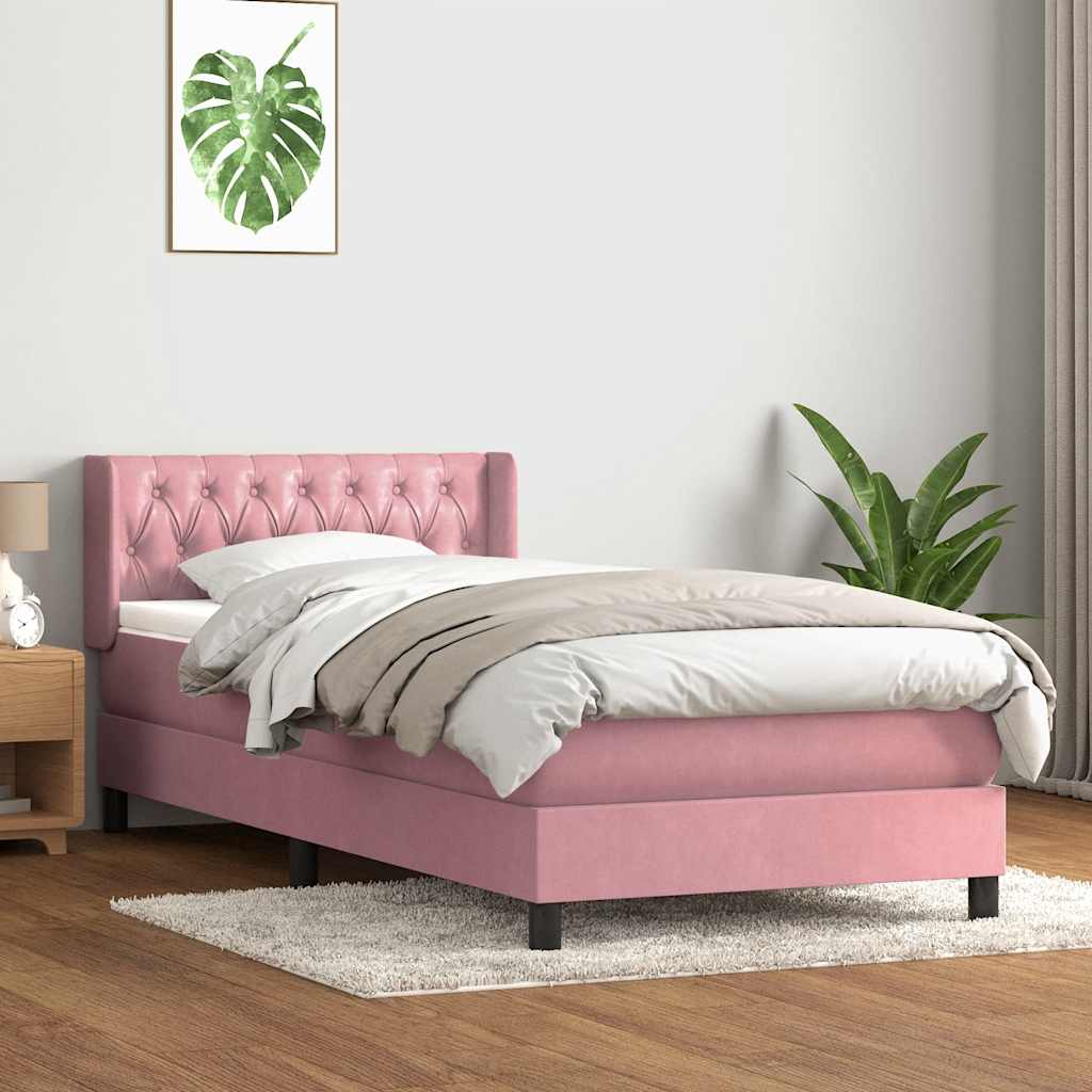 Sommier à lattes de lit avec matelas rose 100x210 cm velours - XIOS