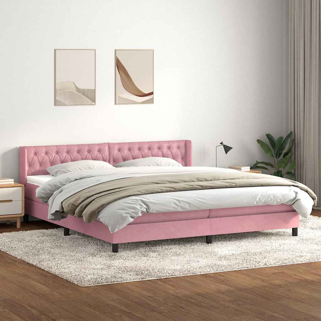 Sommier à lattes de lit avec matelas rose 180x210 cm velours - XIOS