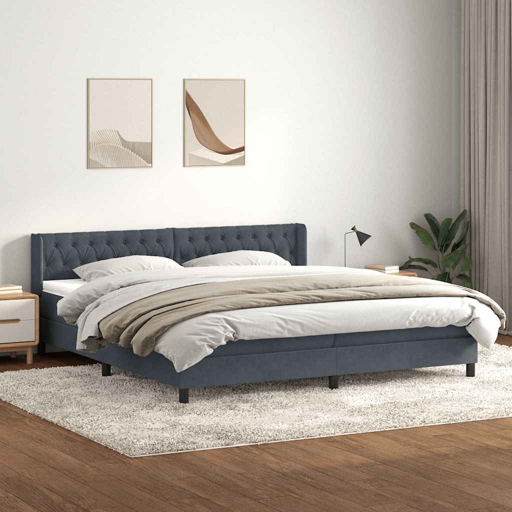 Sommier à lattes de lit et matelas gris foncé 200x210cm velours - XIOS