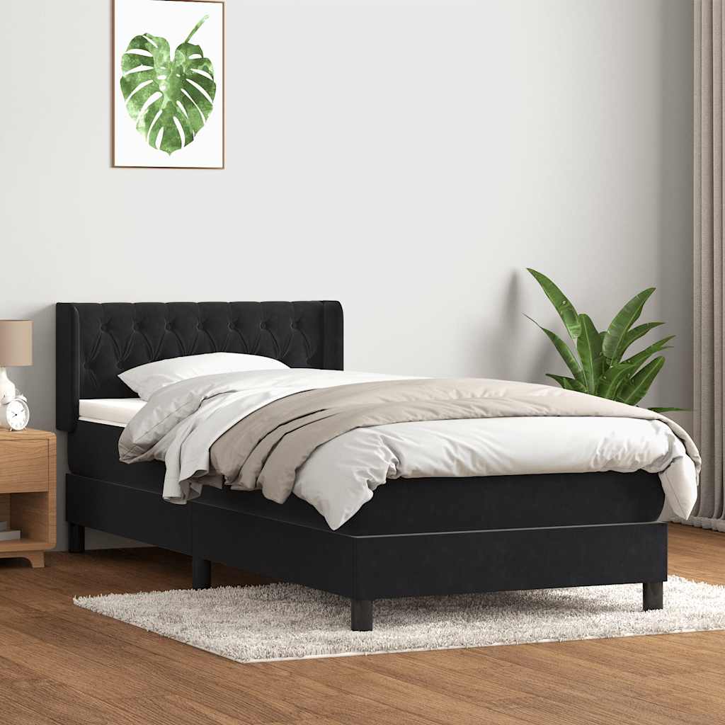 Sommier à lattes de lit avec matelas noir 90x220 cm velours - XIOS