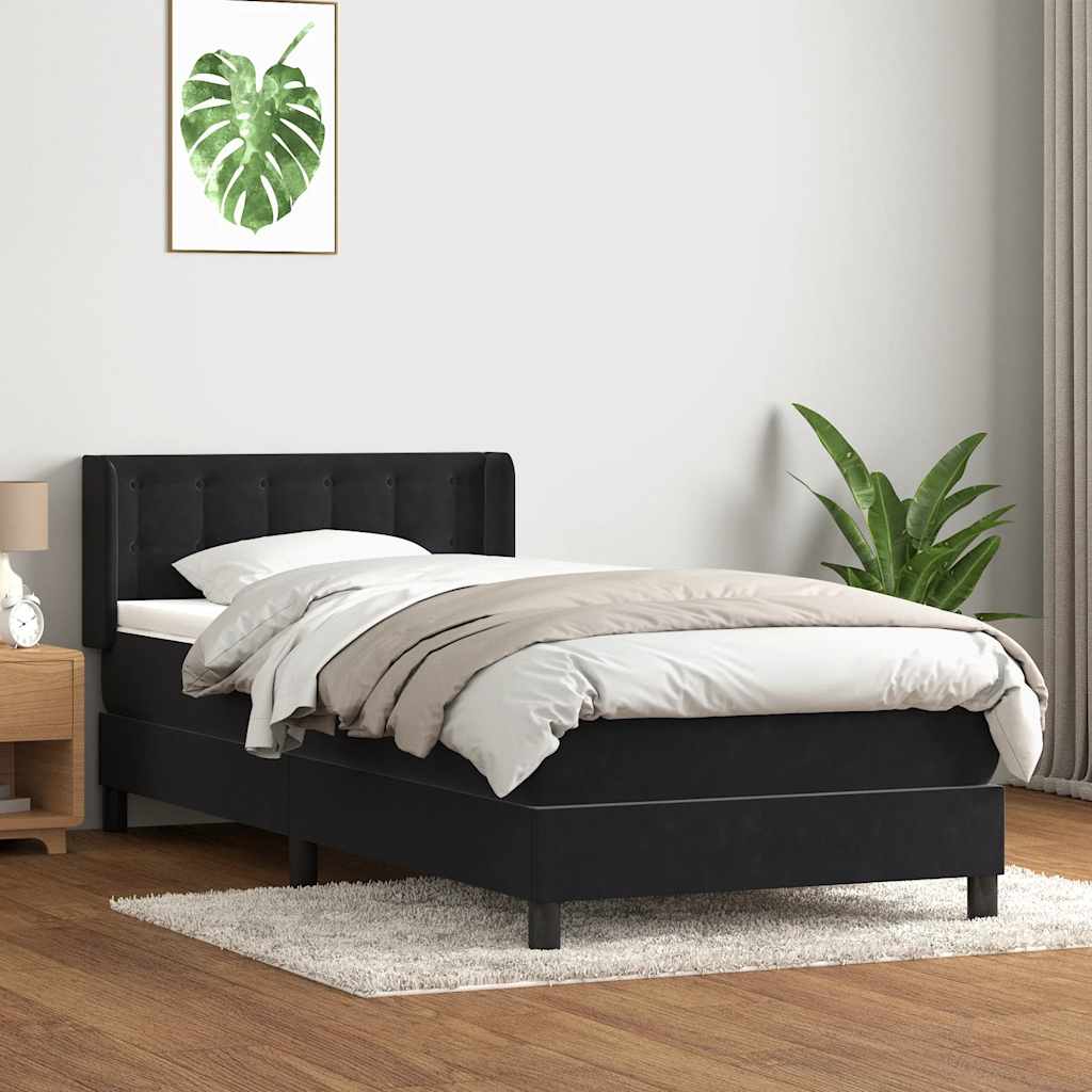 Sommier à lattes de lit avec matelas noir 90x210 cm velours - XIOS