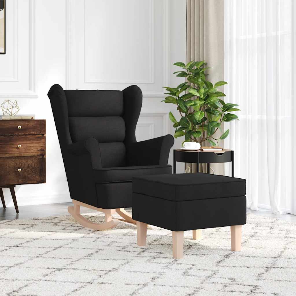 Chaise à bascule avec repose-pied Noir Tissu - XIOS