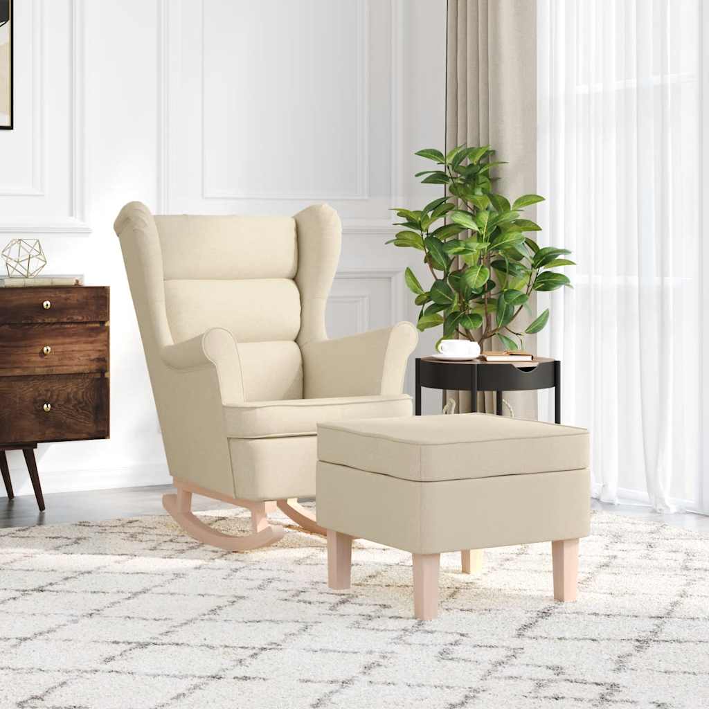 Chaise à bascule avec repose-pied Crème Tissu - XIOS