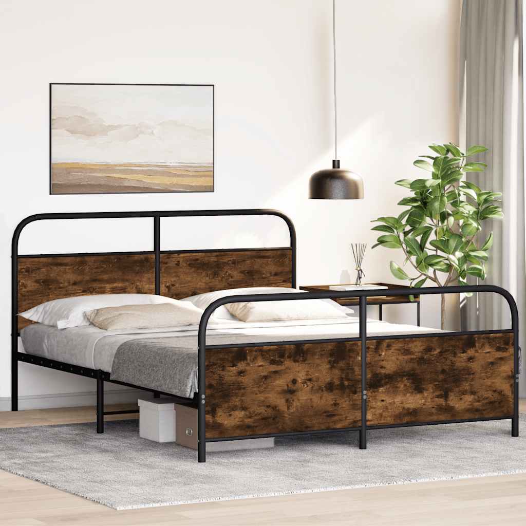 Cadre de lit en métal sans matelas chêne fumé 150x200 cm - XIOS