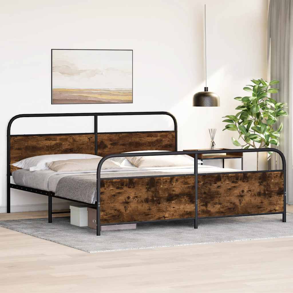 Cadre de lit en métal sans matelas chêne fumé 193x203 cm - XIOS