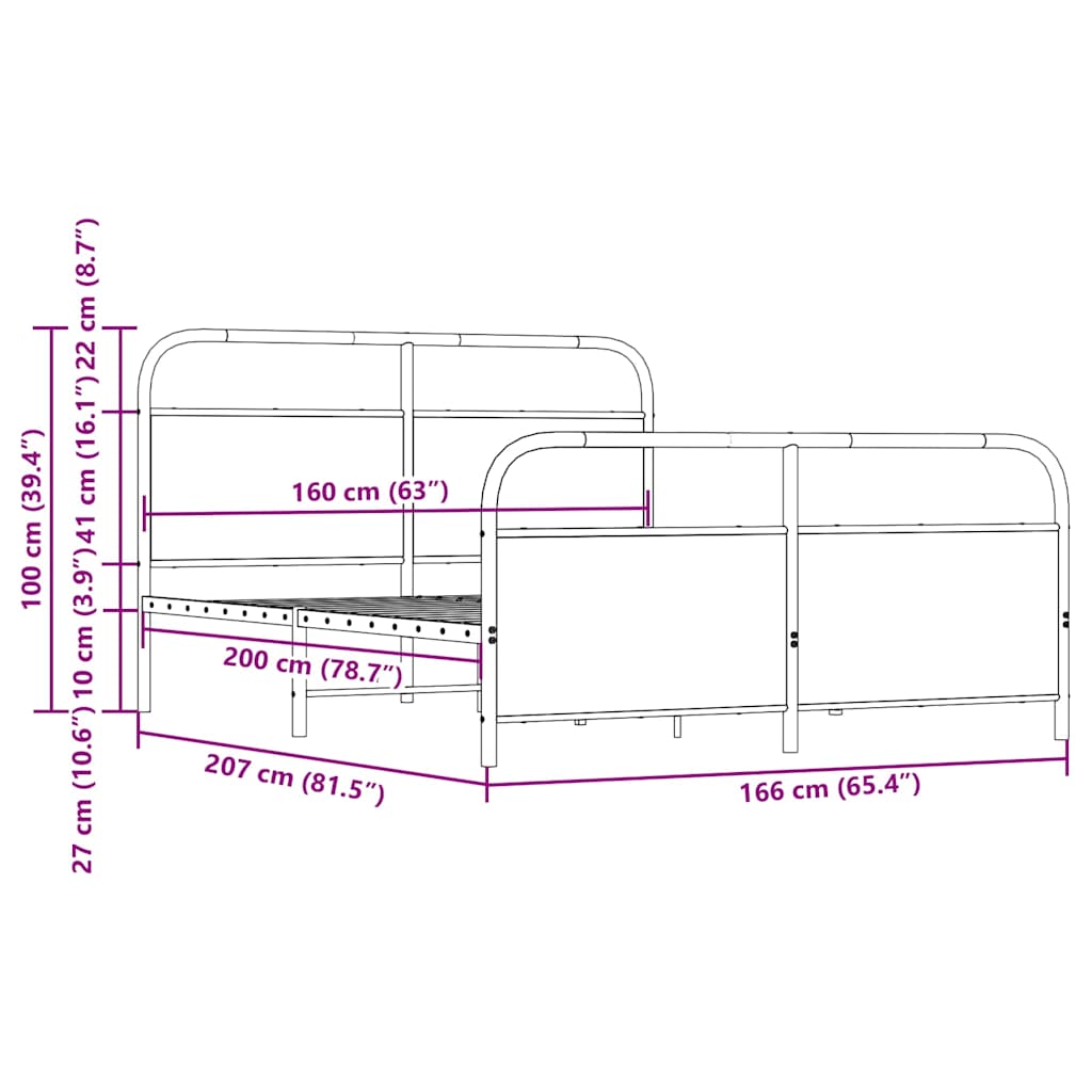 Cadre de lit en métal sans matelas chêne sonoma 160x200 cm - XIOS