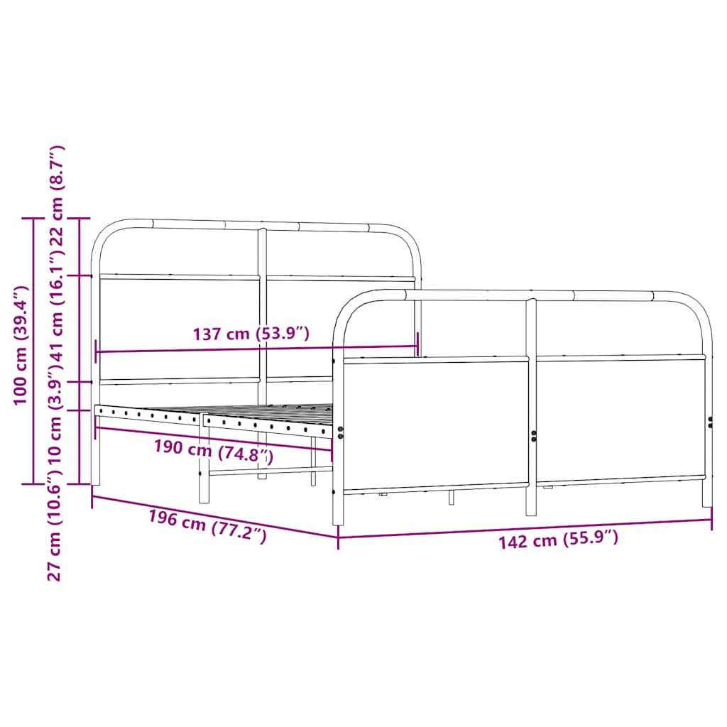 Cadre de lit en métal sans matelas chêne marron 137x190 cm - XIOS