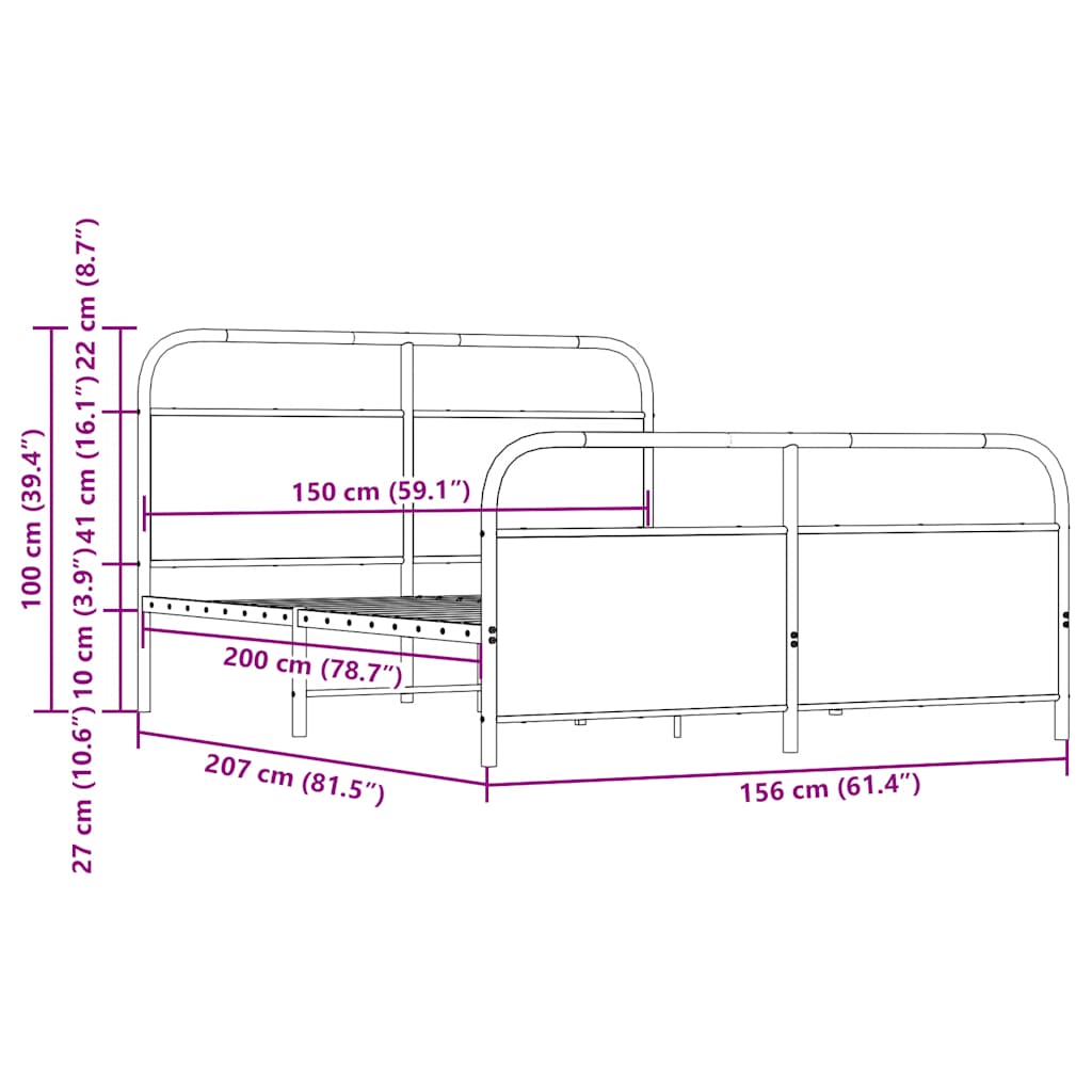Cadre de lit en métal sans matelas chêne marron 150x200 cm - XIOS