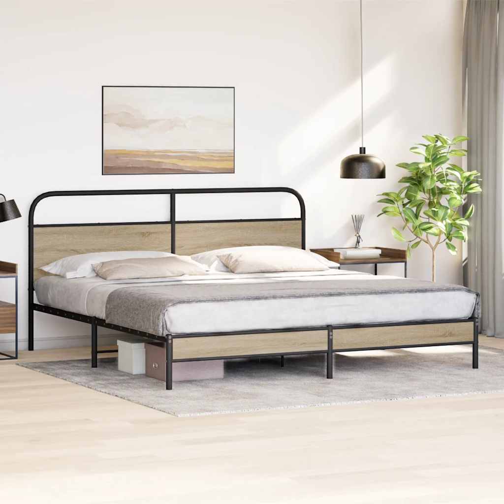 Cadre de lit en métal sans matelas chêne fumé 183x213 cm - XIOS
