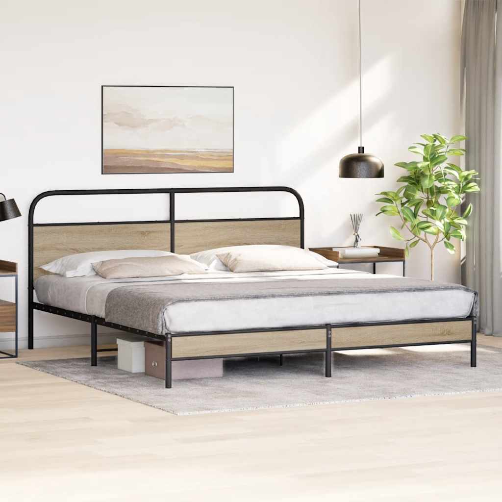 Cadre de lit en métal sans matelas chêne fumé 200x200 cm - XIOS