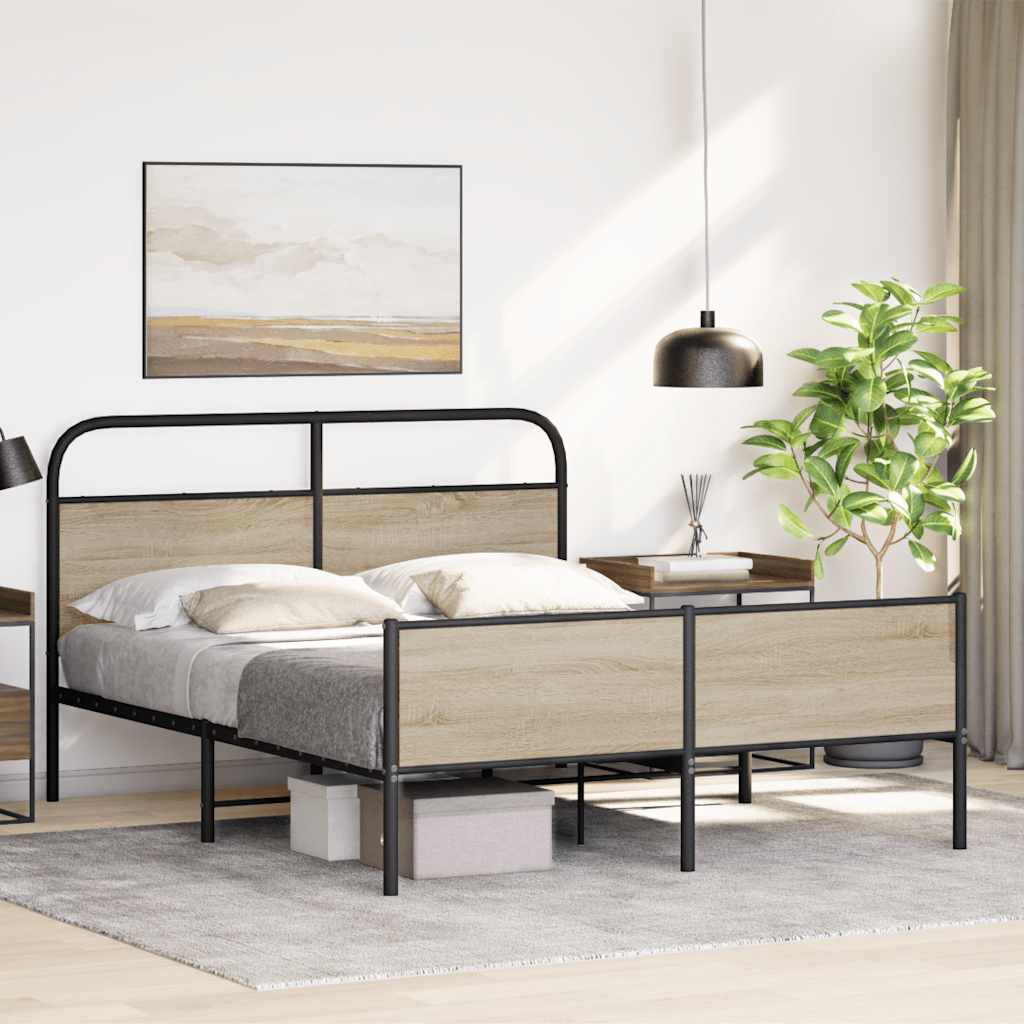 Cadre de lit en métal sans matelas chêne fumé 160x200 cm - XIOS