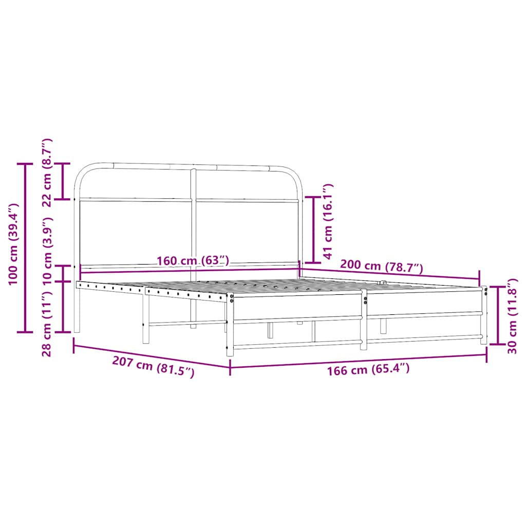 Cadre de lit en métal sans matelas chêne fumé 160x200 cm - XIOS