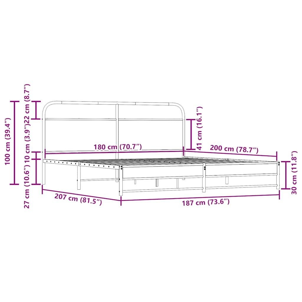 Cadre de lit en métal sans matelas chêne fumé 180x200 cm - XIOS