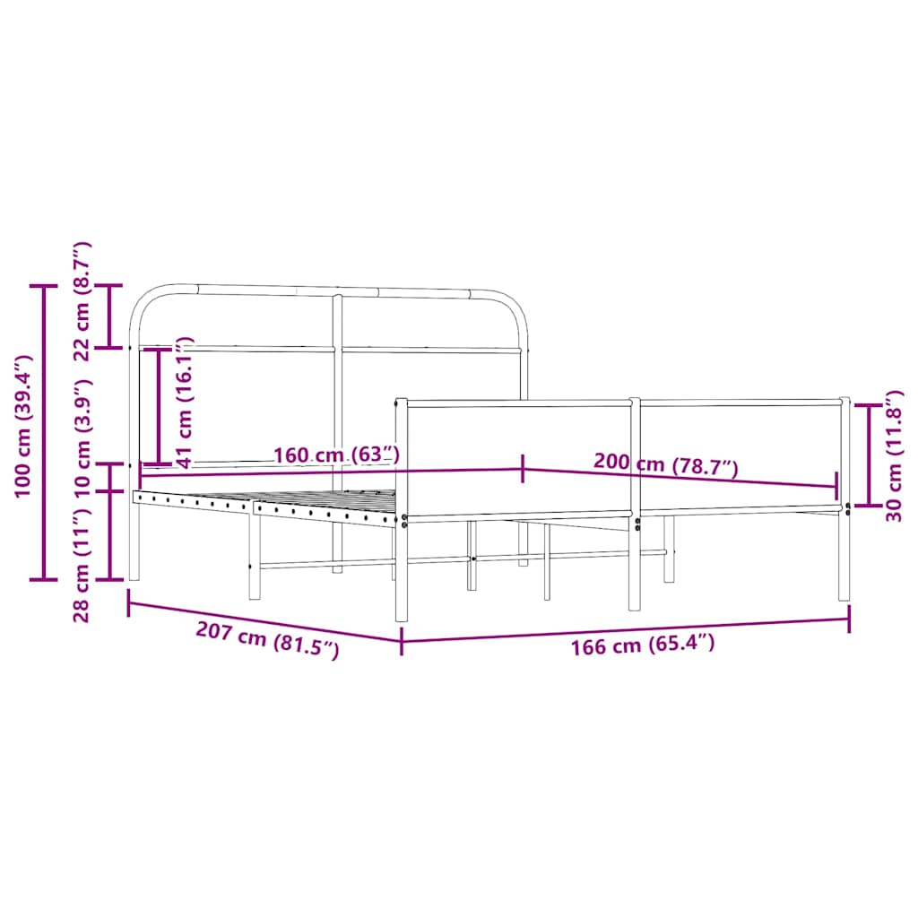 Cadre de lit en métal sans matelas chêne fumé 160x200 cm - XIOS