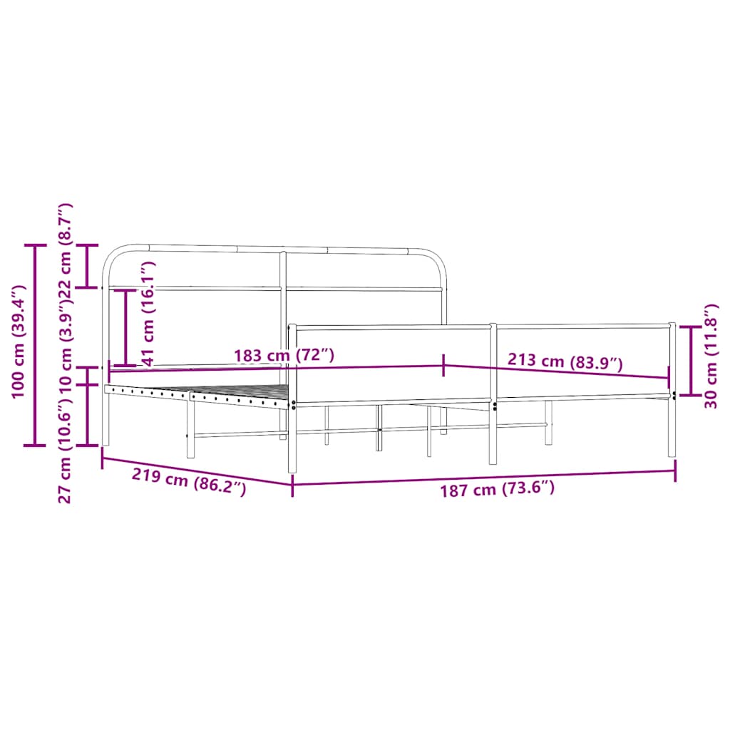Cadre de lit en métal sans matelas chêne fumé 183x213 cm - XIOS