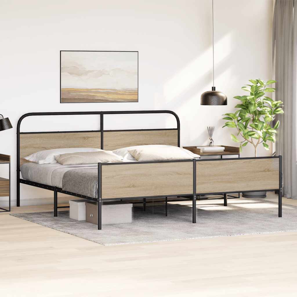 Cadre de lit en métal sans matelas chêne fumé 193x203 cm - XIOS