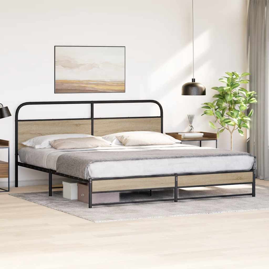 Cadre de lit en métal sans matelas chêne fumé 200x200 cm - XIOS