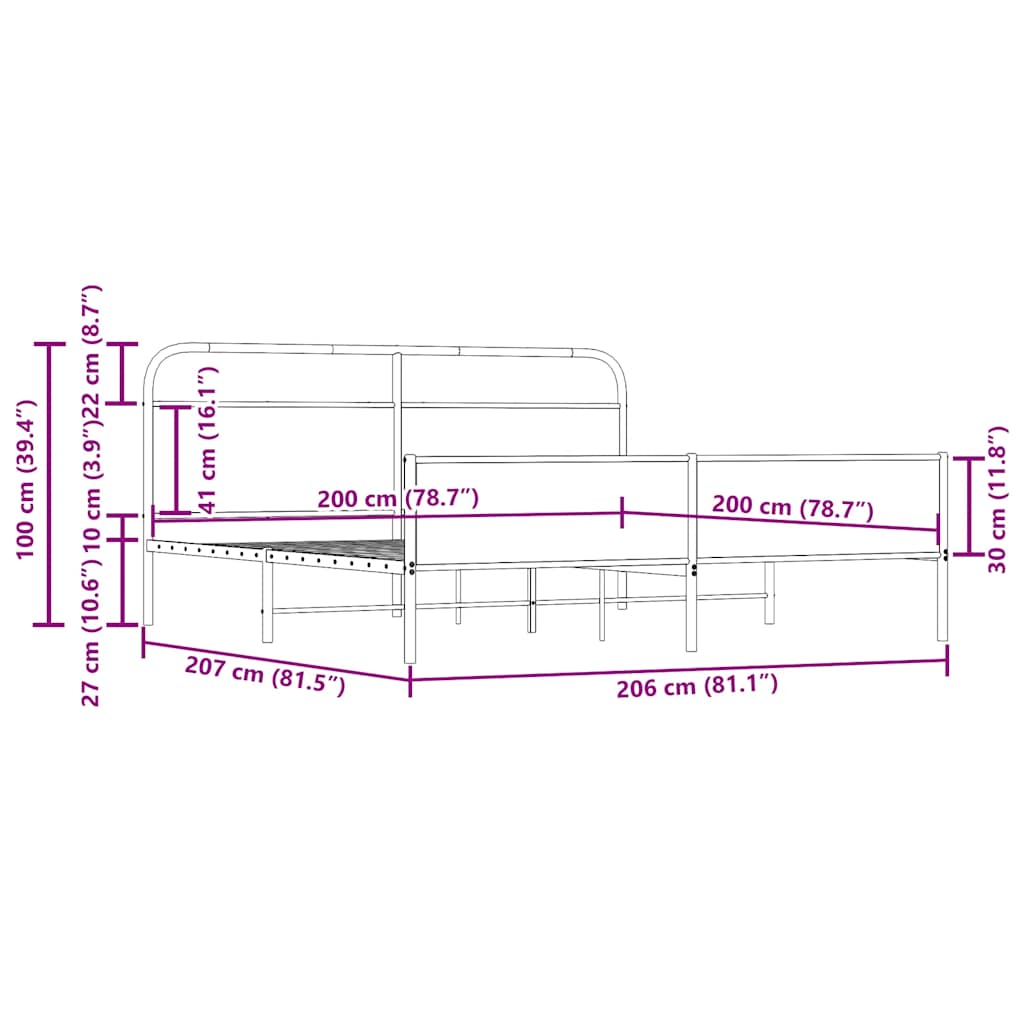 Cadre de lit en métal sans matelas chêne fumé 200x200 cm - XIOS