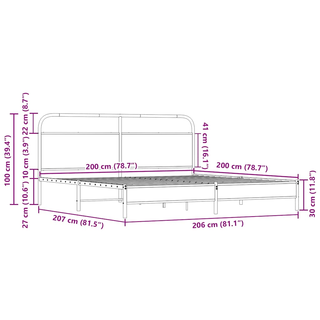 Cadre de lit en métal sans matelas chêne sonoma 200x200 cm - XIOS