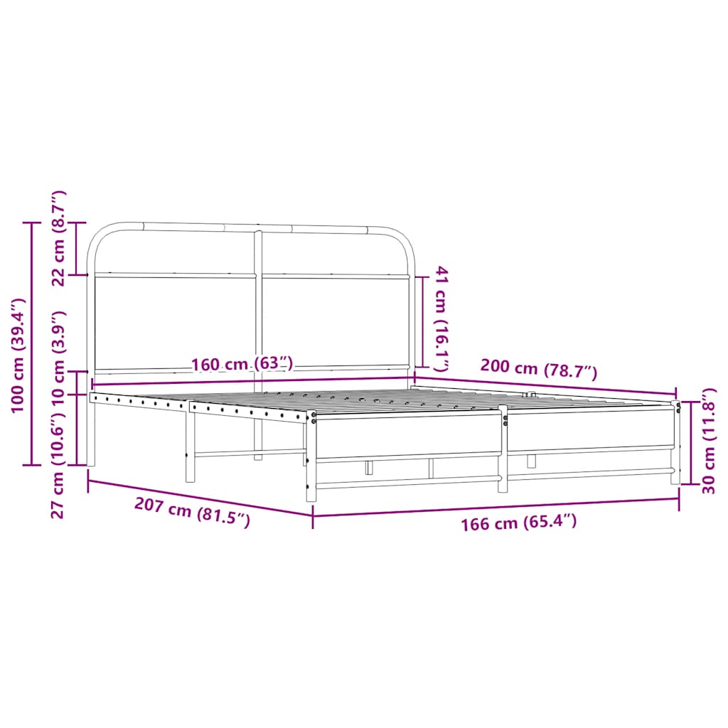 Cadre de lit en métal sans matelas chêne sonoma 160x200 cm - XIOS