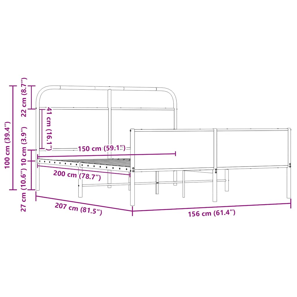Cadre de lit en métal sans matelas chêne sonoma 150x200 cm - XIOS