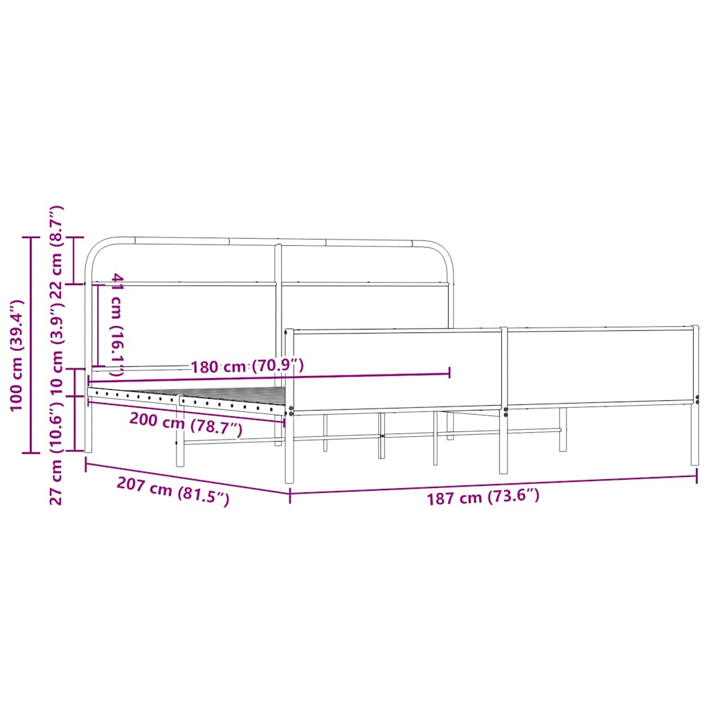 Cadre de lit en métal sans matelas chêne sonoma 180x200 cm - XIOS