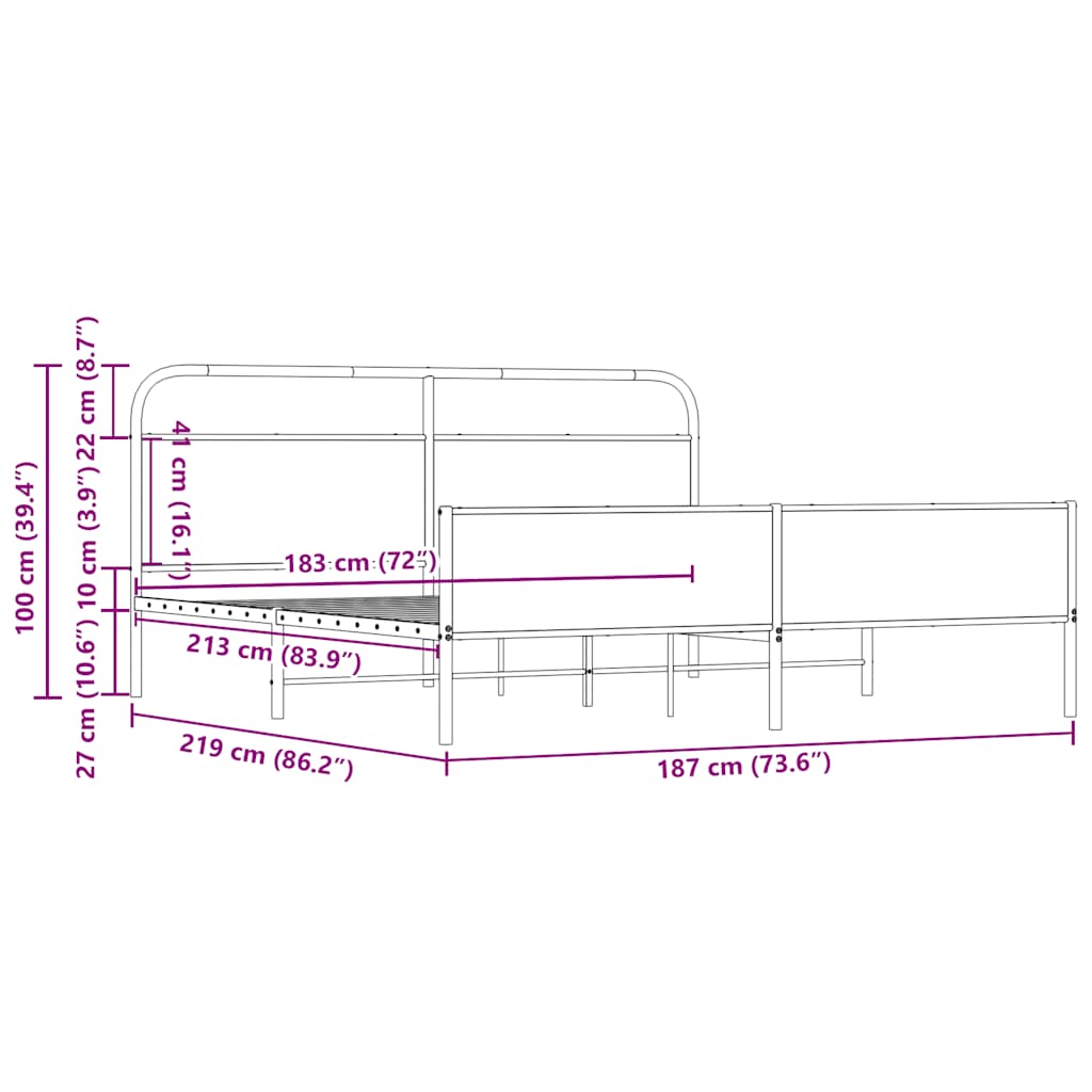 Cadre de lit en métal sans matelas chêne sonoma 183x213 cm - XIOS