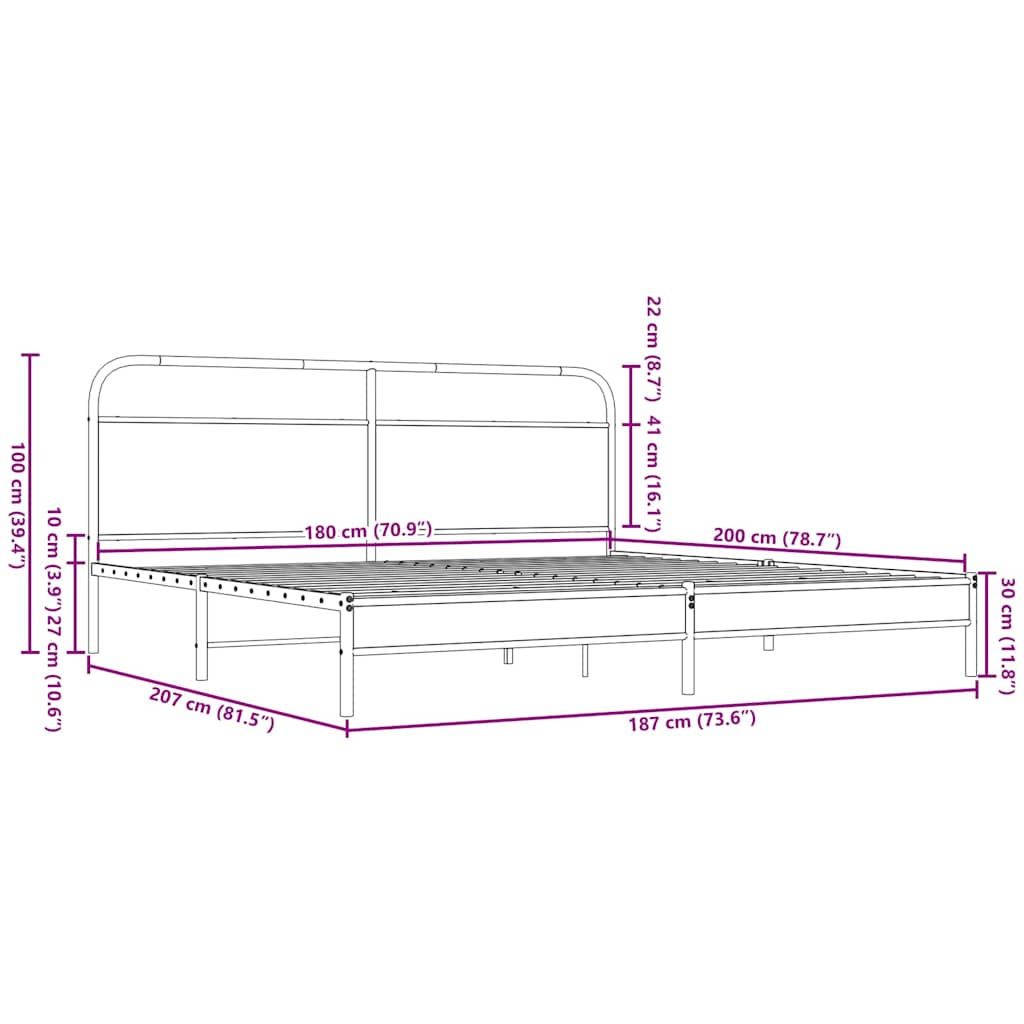 Cadre de lit en métal sans matelas chêne marron 180x200 cm - XIOS