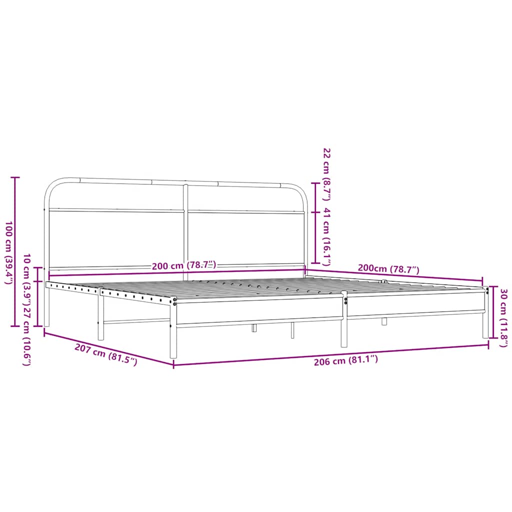Cadre de lit en métal sans matelas chêne marron 200x200 cm - XIOS
