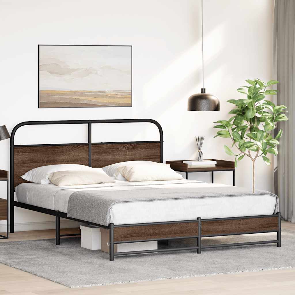 Cadre de lit en métal sans matelas chêne marron 160x200 cm - XIOS