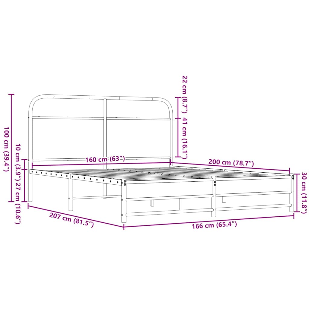 Cadre de lit en métal sans matelas chêne marron 160x200 cm - XIOS