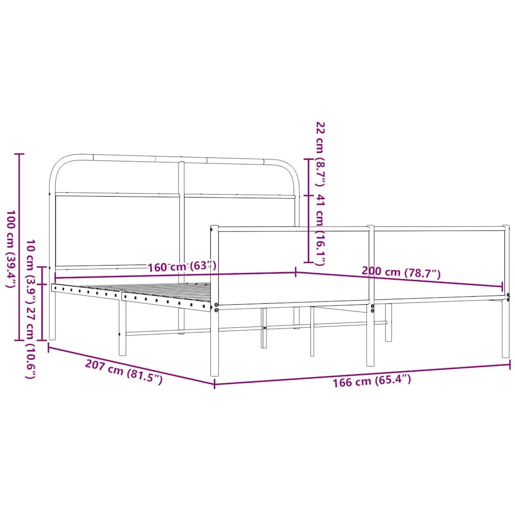 Cadre de lit en métal sans matelas chêne marron 160x200 cm - XIOS