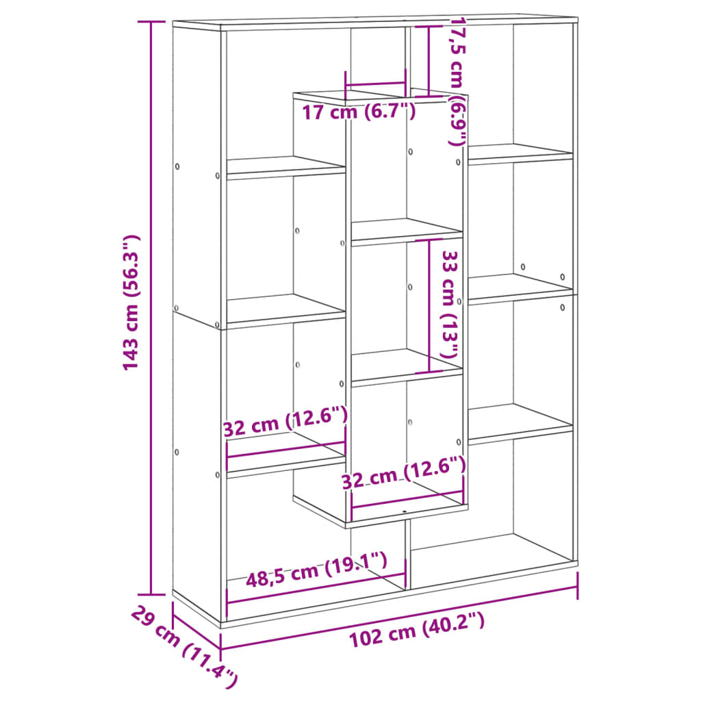 Bibliothèque sonoma gris 102x29x143 cm bois d'ingénierie - XIOS