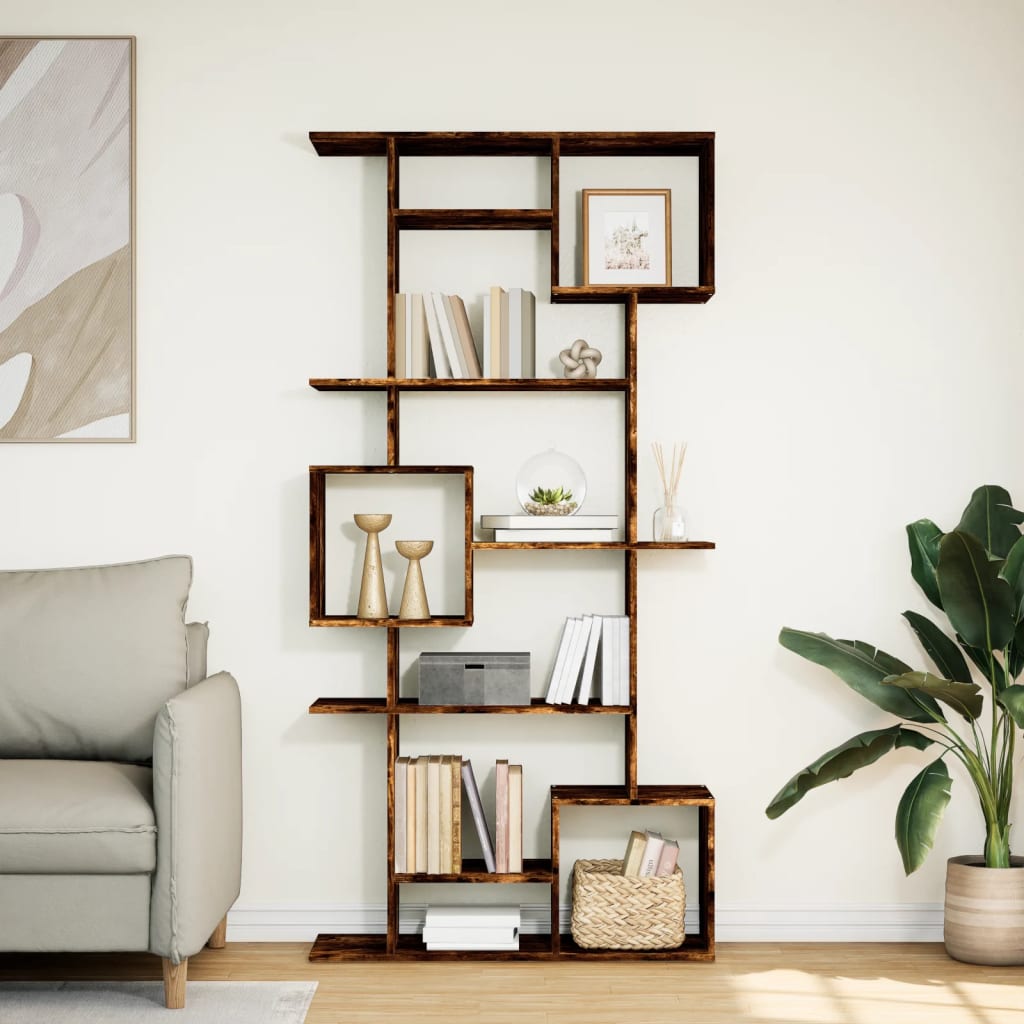 Bibliothèque chêne fumé 92x29x188 cm bois d'ingénierie - XIOS