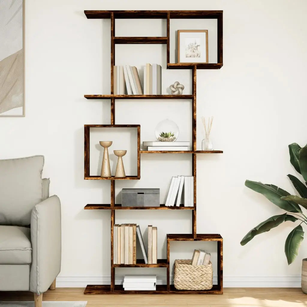 Bibliothèque chêne fumé 92x29x188 cm bois d’ingénierie - XIOS