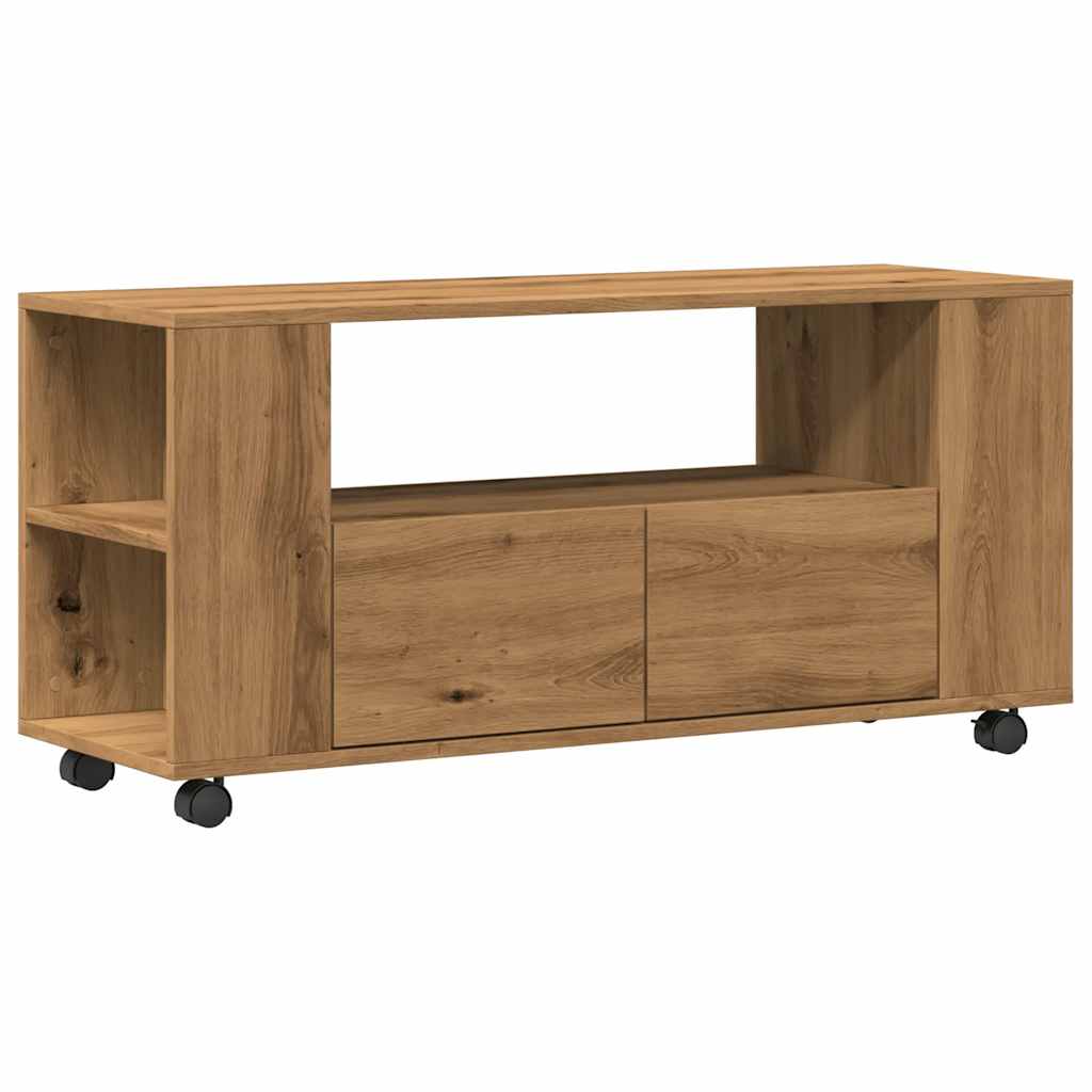 Meuble TV avec roulettes chêne artisanal bois d'ingénierie - XIOS