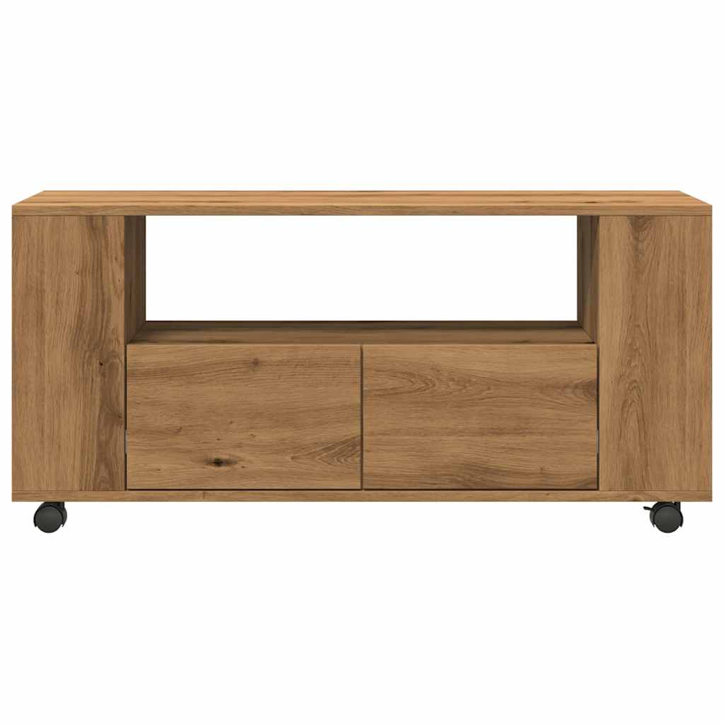 Meuble TV avec roulettes chêne artisanal bois d'ingénierie - XIOS