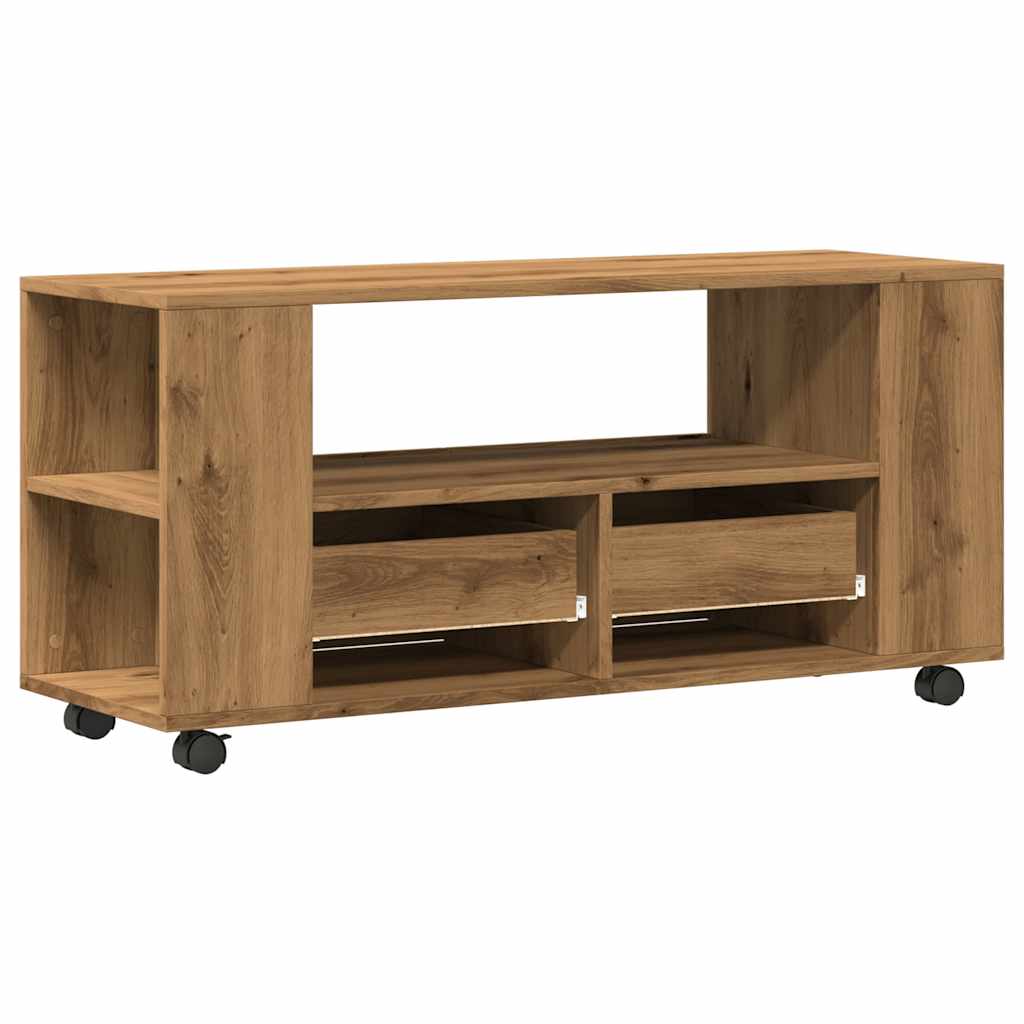 Meuble TV avec roulettes chêne artisanal bois d'ingénierie - XIOS