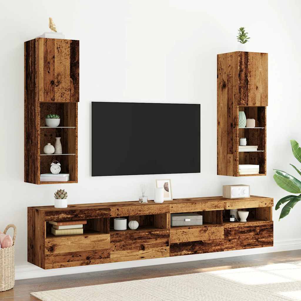 Meubles TV avec lumières LED 2 pcs vieux bois 30,5x30x102 cm - XIOS