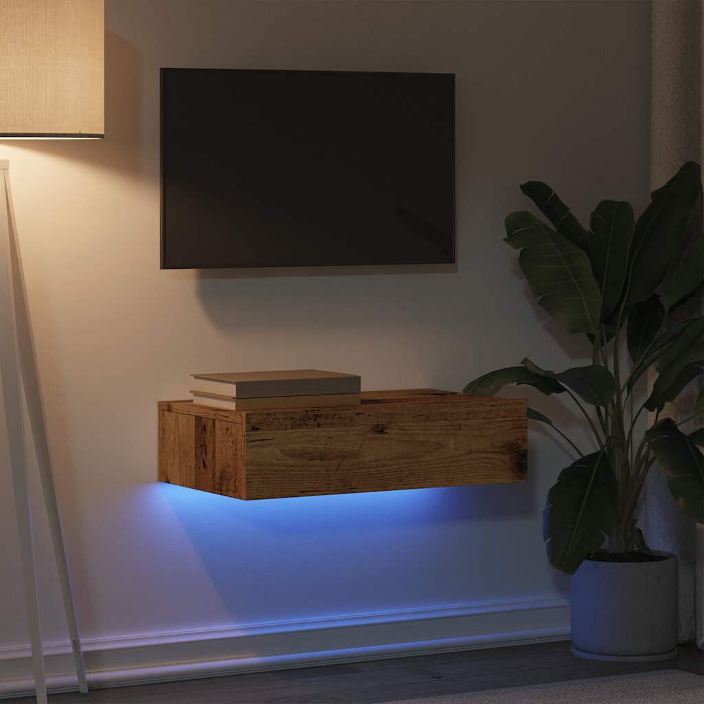 Meuble TV avec éclairage LED vieux bois 60x35x15,5 cm - XIOS