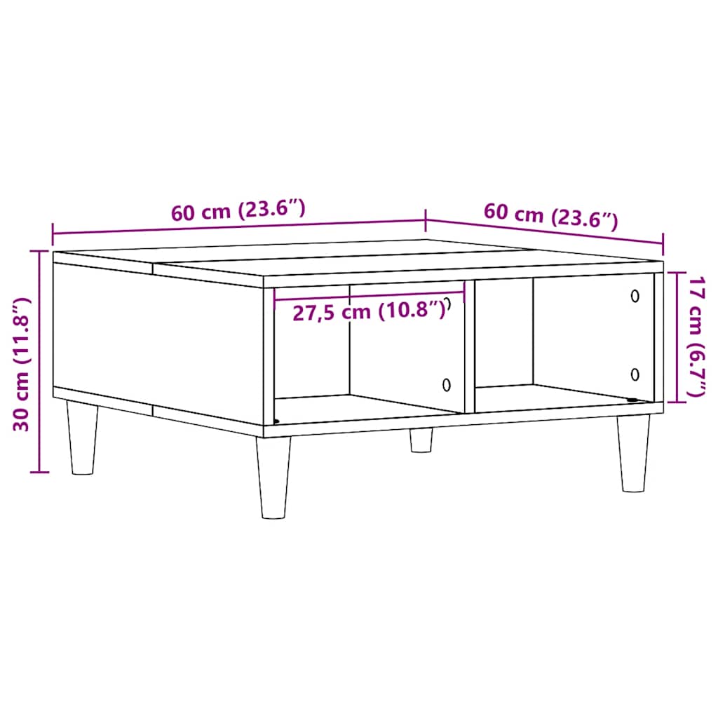 Table basse vieux bois 60x60x30 cm bois d'ingénierie - XIOS