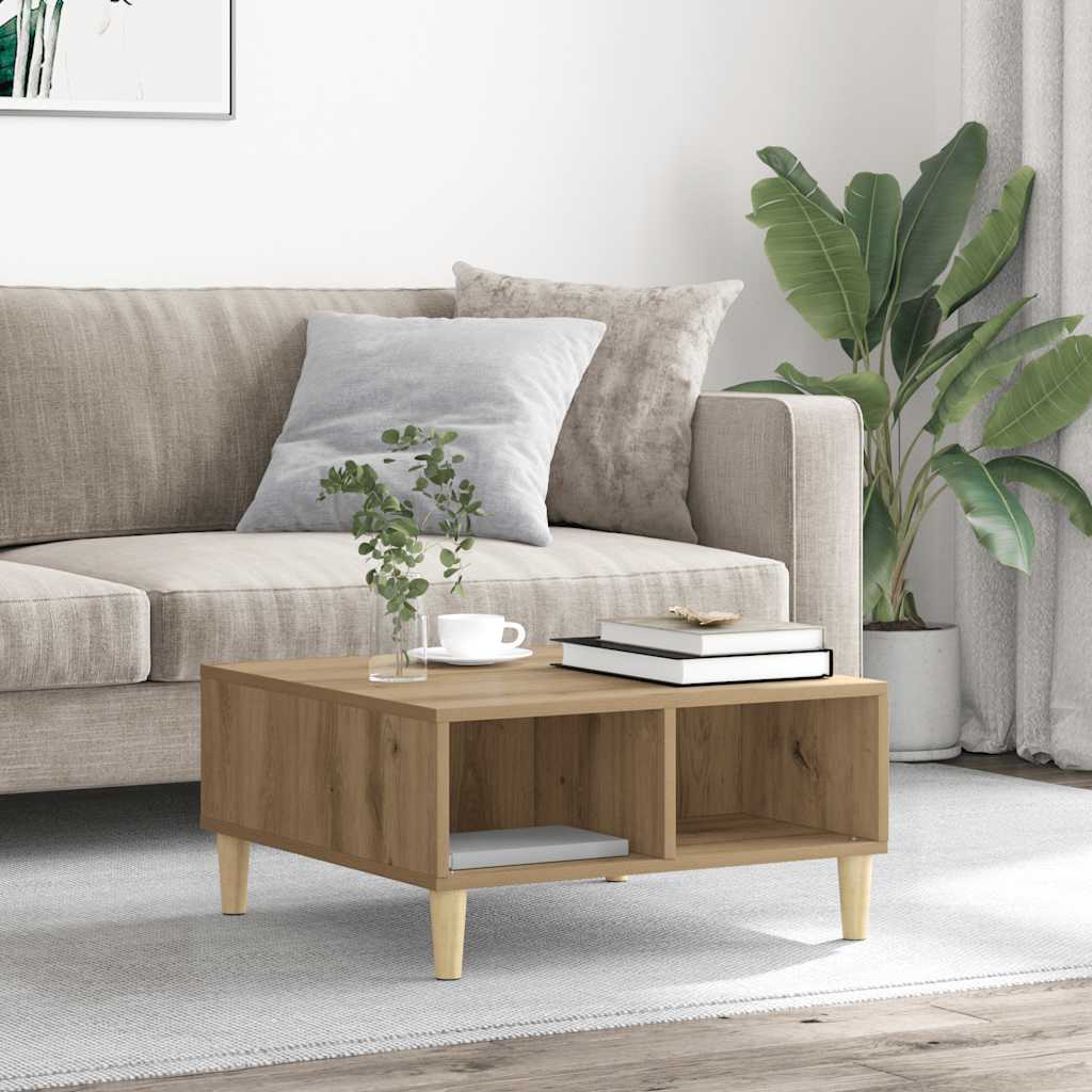 Table basse chêne artisanal 60x60x30 cm bois d'ingénierie - XIOS